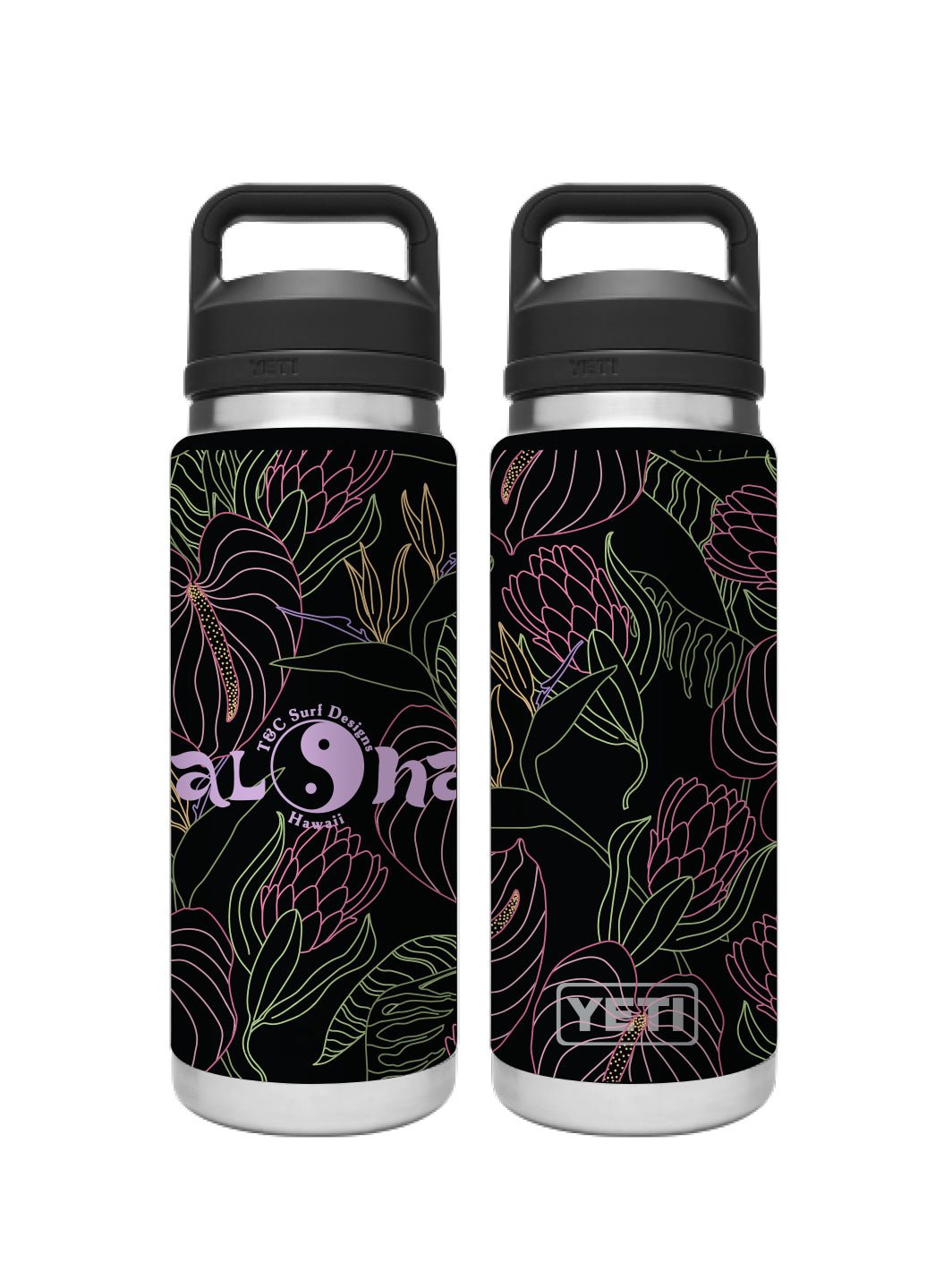T&C Surf Designs T&C Surf 26 oz Line Anthurium Rambler Yeti Bottle with Chug Cap, Black