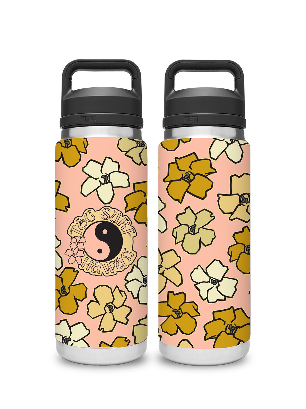 T&C Surf Designs T&C Surf 26 oz Puakenikeni Zig Zag Rambler Yeti Bottle with Chug Cap, Peach