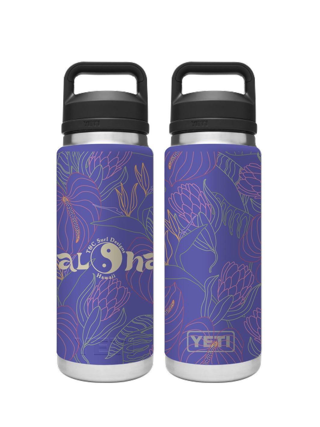 T&C Surf Designs T&C Surf 26 oz Line Anthurium Rambler Yeti Bottle with Chug Cap, Ultra Violet