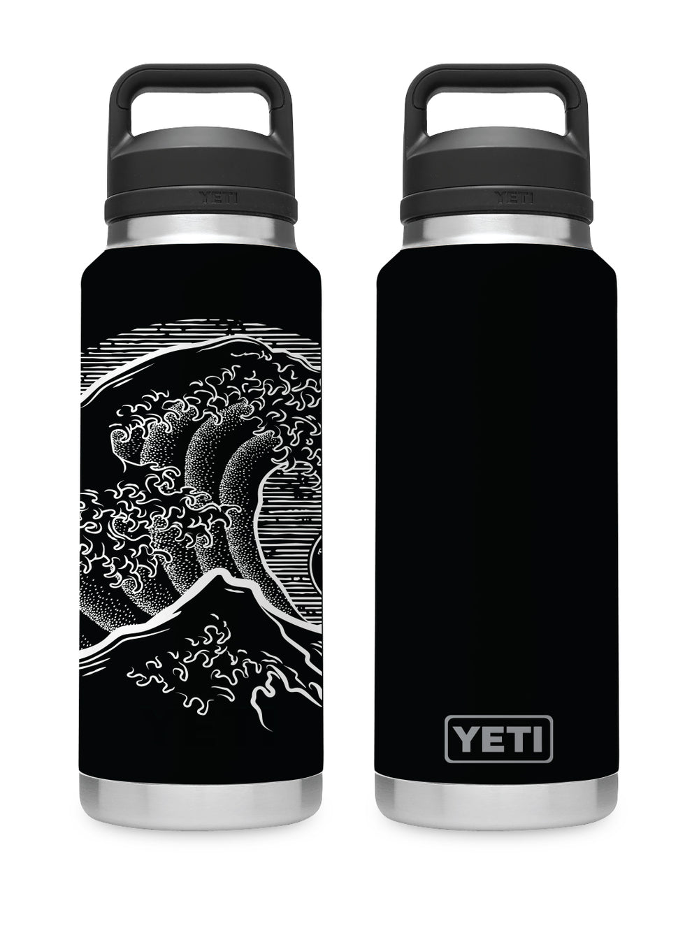 T&C Surf Designs T&C Surf 36 oz Stoked Hokusai Rambler Yeti Bottle with Chug Cap, Black