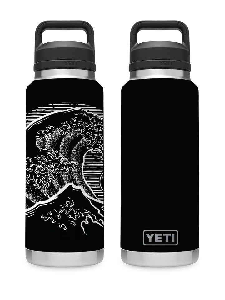 T&C Surf Designs T&C Surf 36 oz Stoked Hokusai Rambler Yeti Bottle with Chug Cap, Black