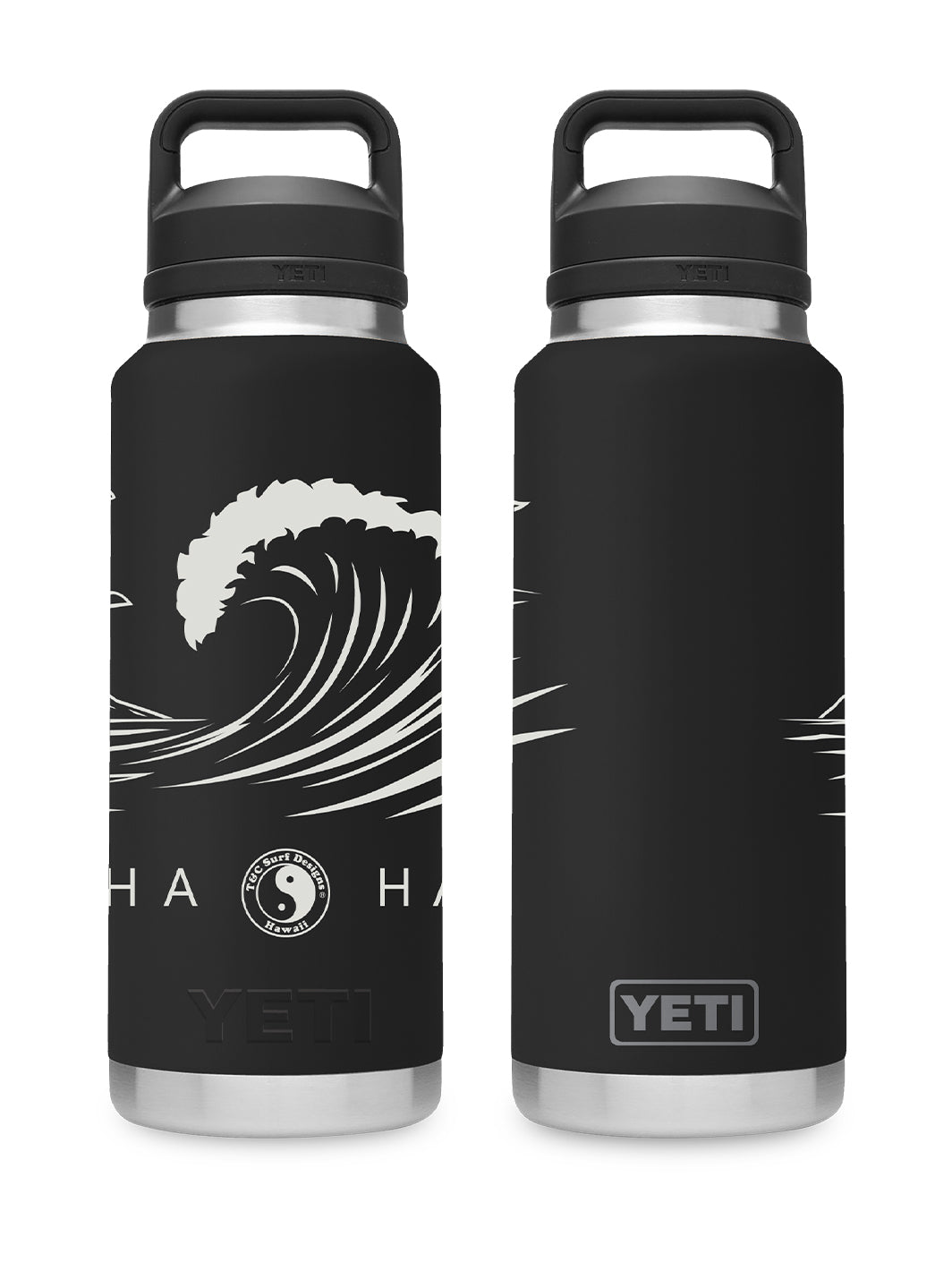 T&C Surf Designs T&C Surf 36 oz Graphic Diamond Head Wave Rambler Yeti Bottle with Chug Cap, Black