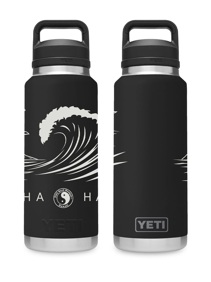 T&C Surf Designs T&C Surf 36 oz Graphic Diamond Head Wave Rambler Yeti Bottle with Chug Cap, Black