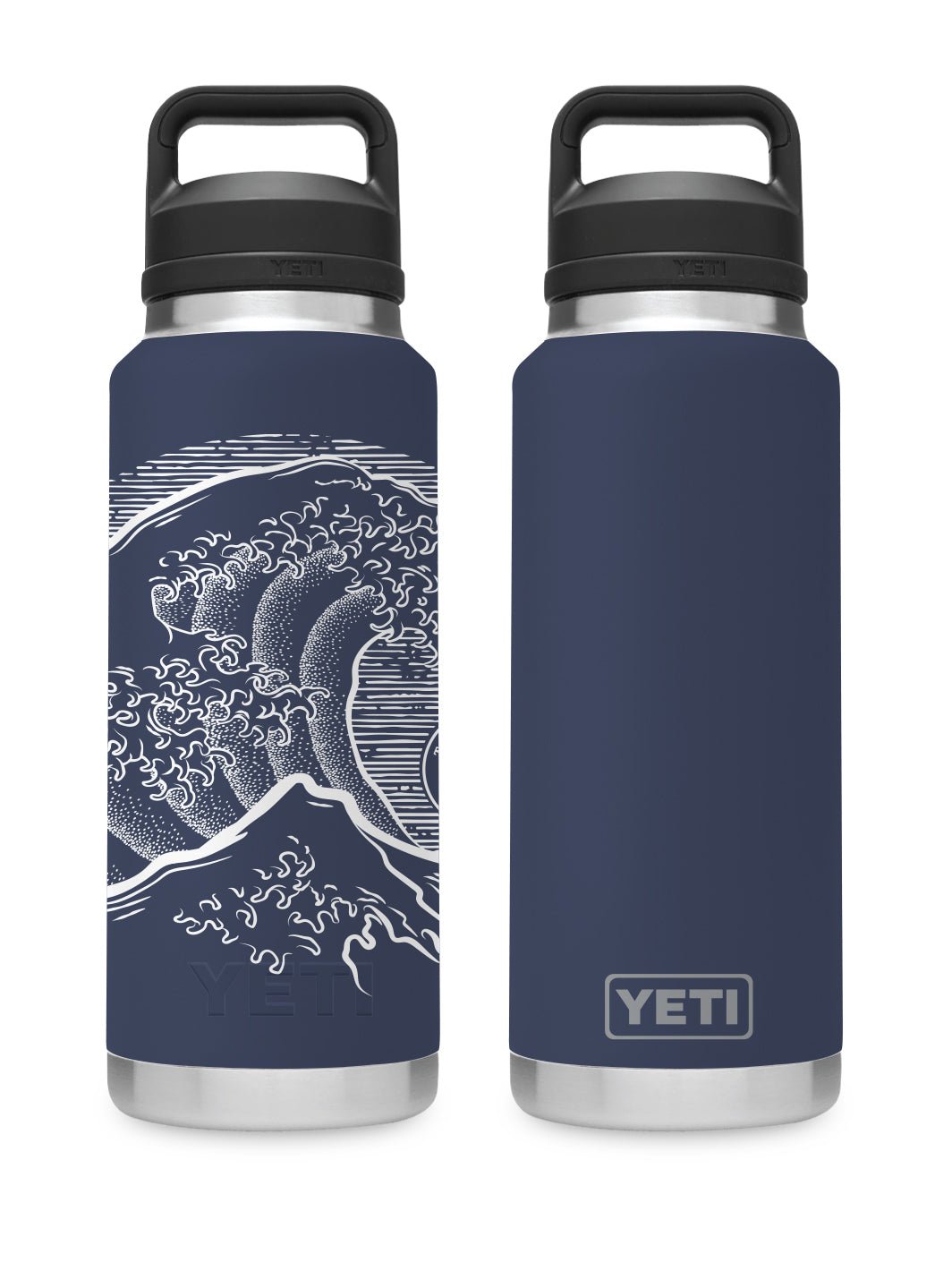 T&C Surf Designs T&C Surf 36 oz Stoked Hokusai Rambler Yeti Bottle with Chug Cap, Navy