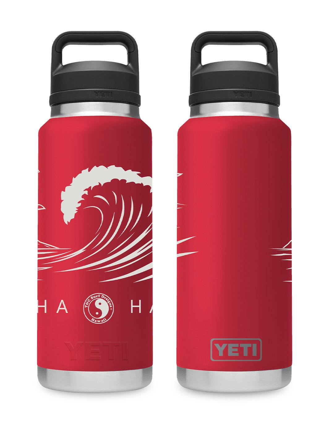 T&C Surf Designs T&C Surf 36 oz Graphic Diamond Head Wave Rambler Yeti Bottle with Chug Cap, Rescue Red