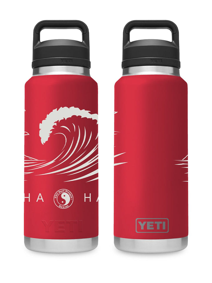 T&C Surf Designs T&C Surf 36 oz Graphic Diamond Head Wave Rambler Yeti Bottle with Chug Cap, Rescue Red