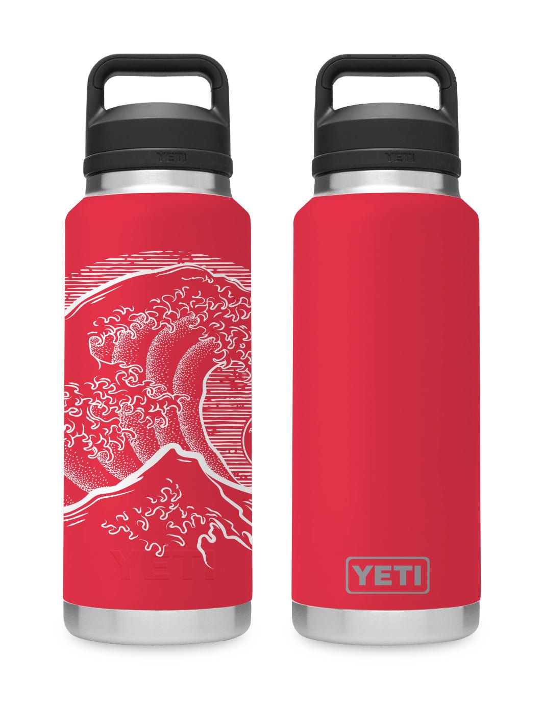 T&C Surf Designs T&C Surf 36 oz Stoked Hokusai Rambler Yeti Bottle with Chug Cap, Rescue Red