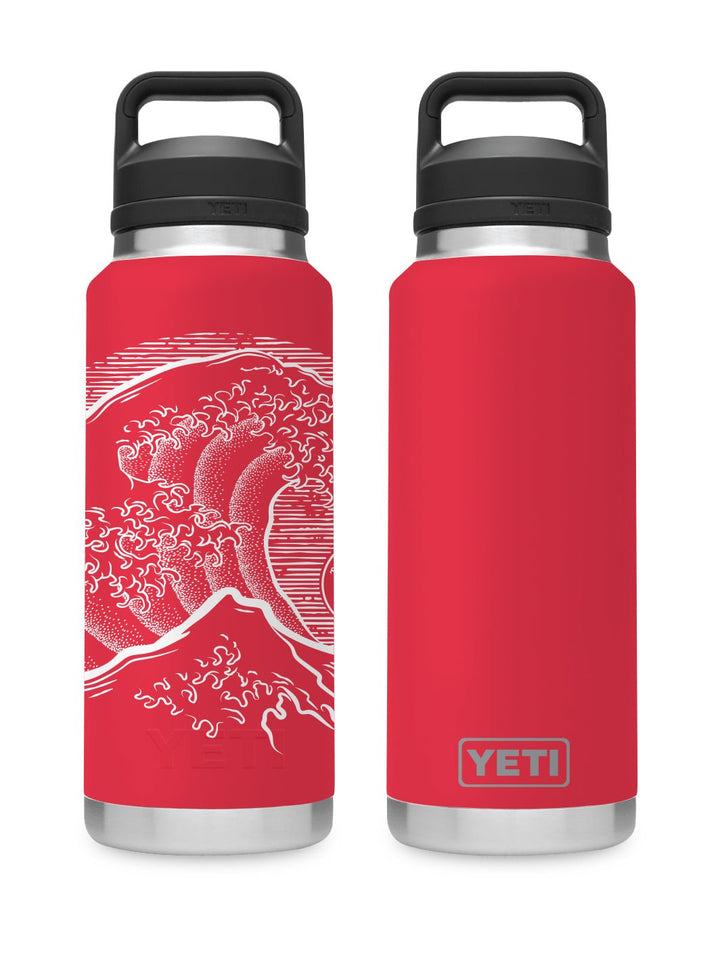 T&C Surf Designs T&C Surf 36 oz Stoked Hokusai Rambler Yeti Bottle with Chug Cap, Rescue Red