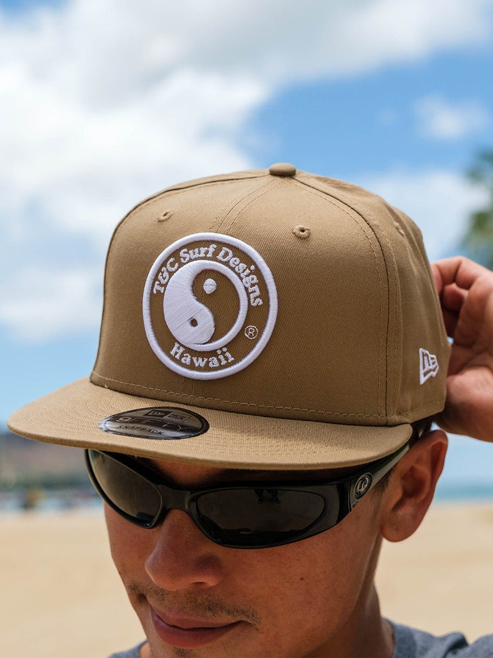 T&C Surf Designs Raised Logo New Era Snapback Cap, Khaki White