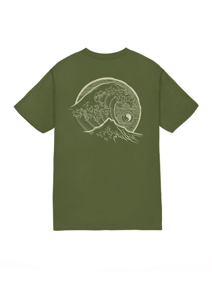 T&C Surf Designs Stoked Hokusai Jersey Tee, Military Green / S