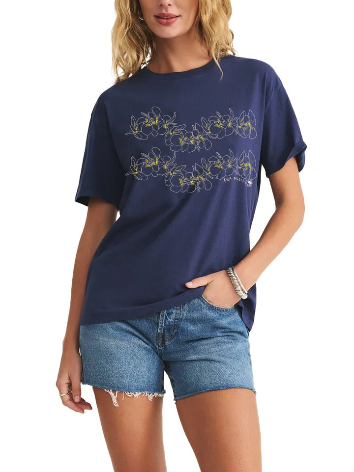 T&C Surf Designs Simple Plumeria Boyfriend Tee, Yacht Blue / XS