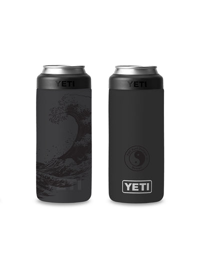 T&C Surf Designs T&C Surf 12 oz Hoku Hou Wave Colster Slim Can Insulator Yeti, Black