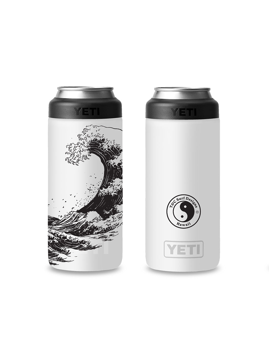 T&C Surf Designs T&C Surf 12 oz Hoku Hou Wave Colster Slim Can Insulator Yeti, White