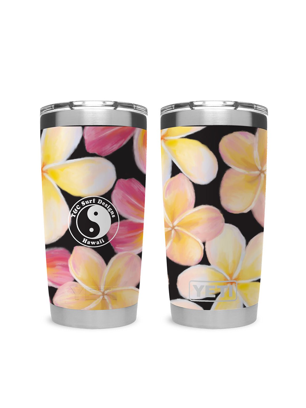 T&C Surf Designs T&C Surf 20 oz Plumeria Paint Tumbler Yeti, Black