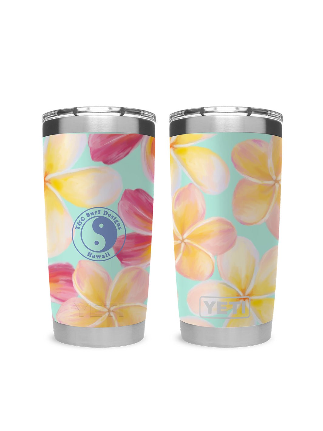 T&C Surf Designs T&C Surf 20 oz Plumeria Paint Tumbler Yeti, Seafoam