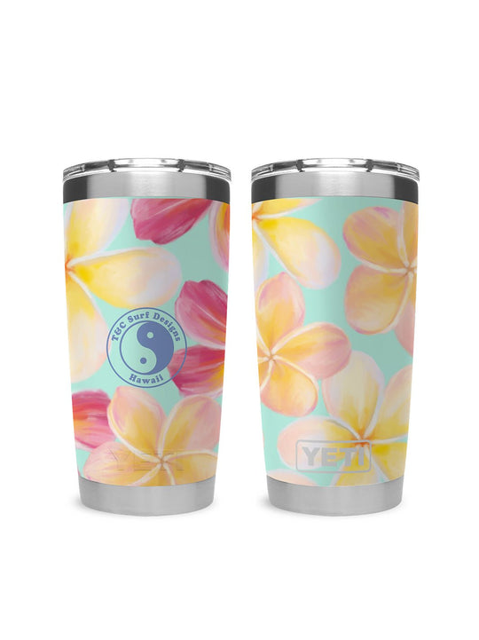 T&C Surf Designs T&C Surf 20 oz Plumeria Paint Tumbler Yeti, Seafoam