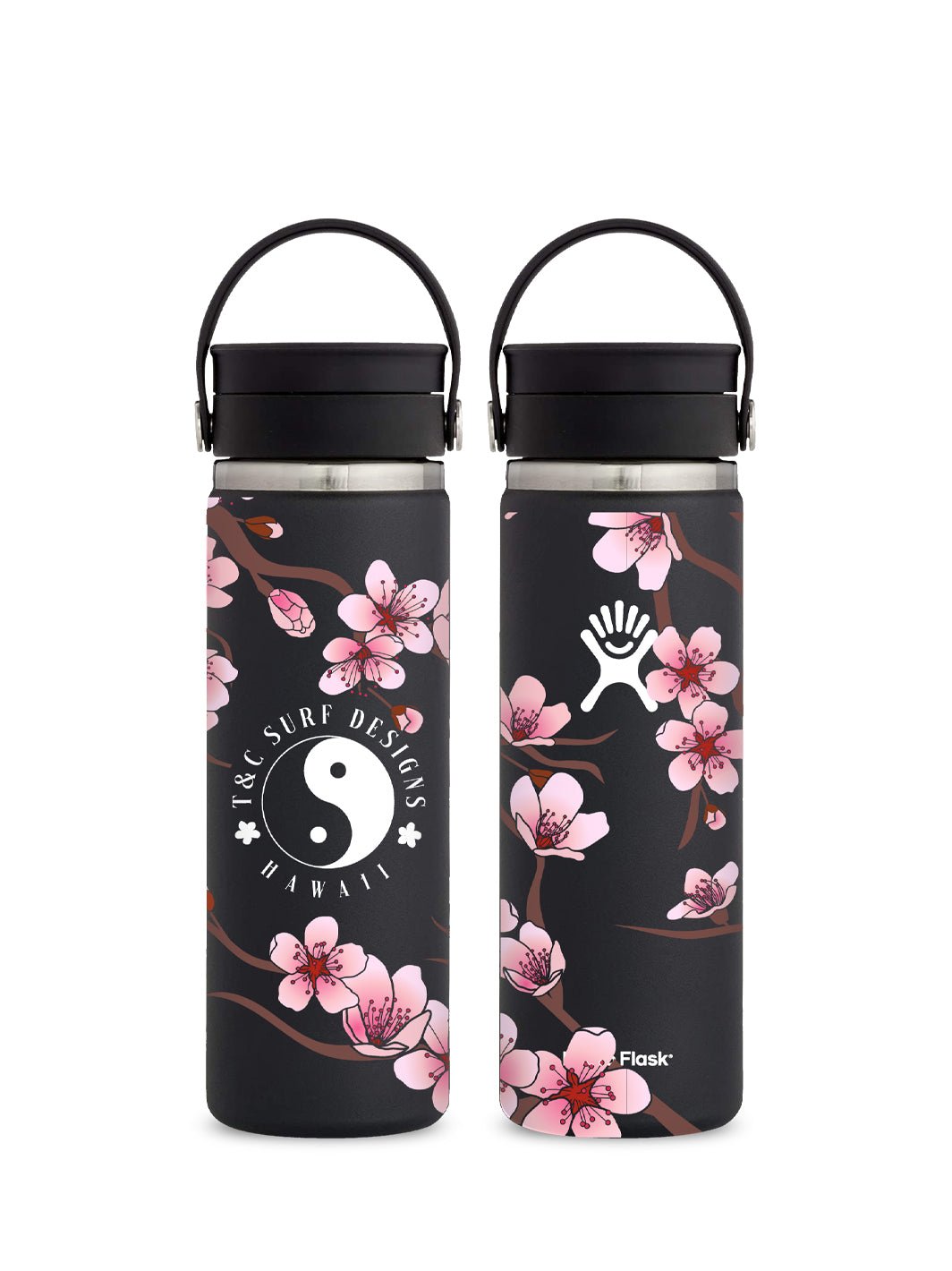 T&C Surf Designs T&C Surf 20 oz Cherry Bloom Hydro Flask, Black