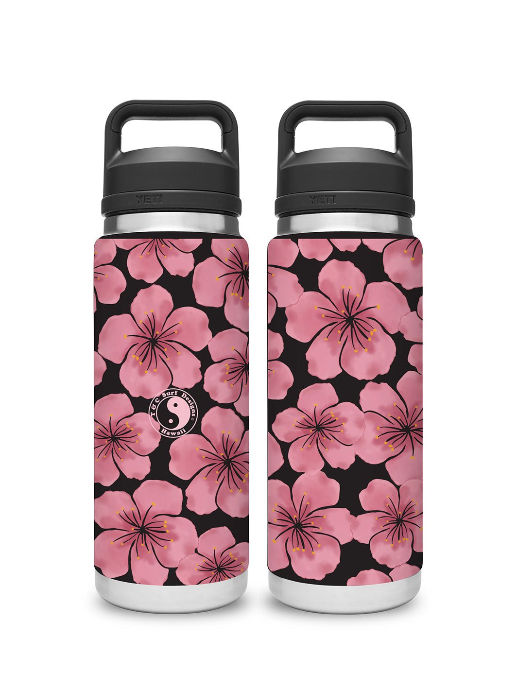 T&C Surf Designs T&C Surf 26 oz Watercolor Blossom Rambler Yeti Bottle with Chug Cap, Black