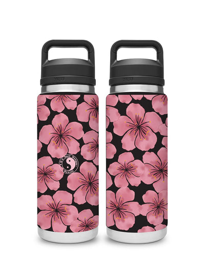 T&C Surf Designs T&C Surf 26 oz Watercolor Blossom Rambler Yeti Bottle with Chug Cap, Black