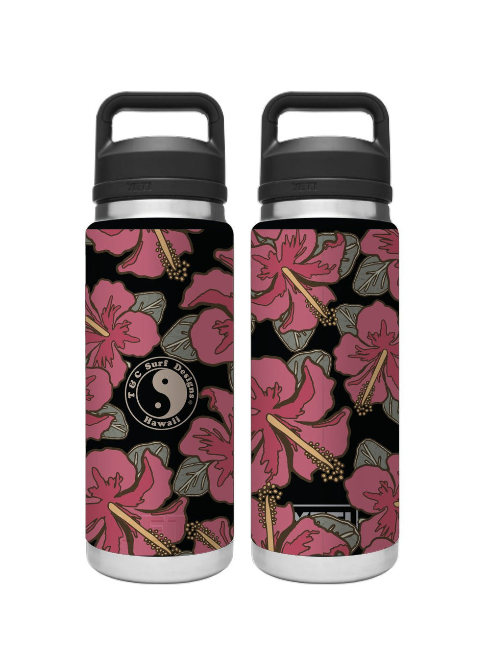 T&C Surf Designs T&C Surf 26 oz Dark Floral Rambler Yeti Bottle with Chug Cap, Black