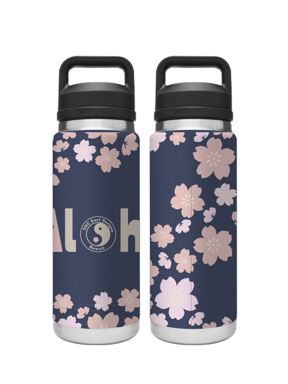 T&C Surf Designs T&C Surf 26 oz Cute Sakura Rambler Yeti Bottle with Chug Cap, Navy