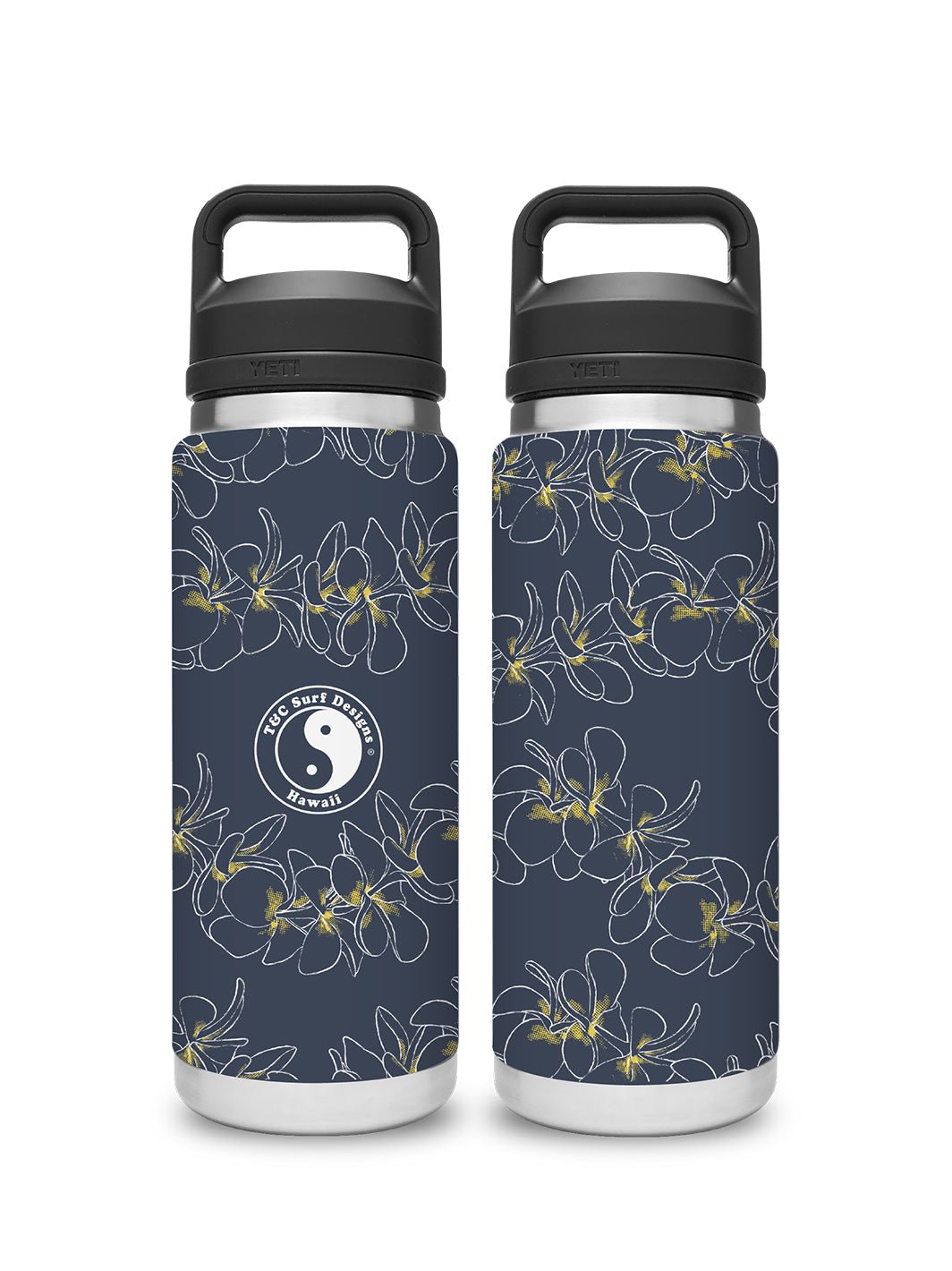 T&C Surf 26 oz Simple Plumeria Rambler Yeti Bottle with Chug Cap