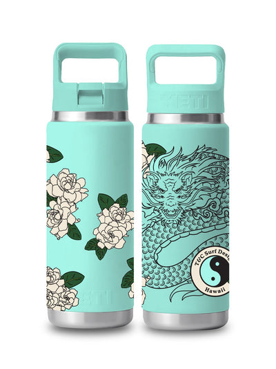 T&C Surf Designs T&C Surf 26 oz Dragon Bouquet Rambler Yeti Bottle with Straw Cap, Seafoam