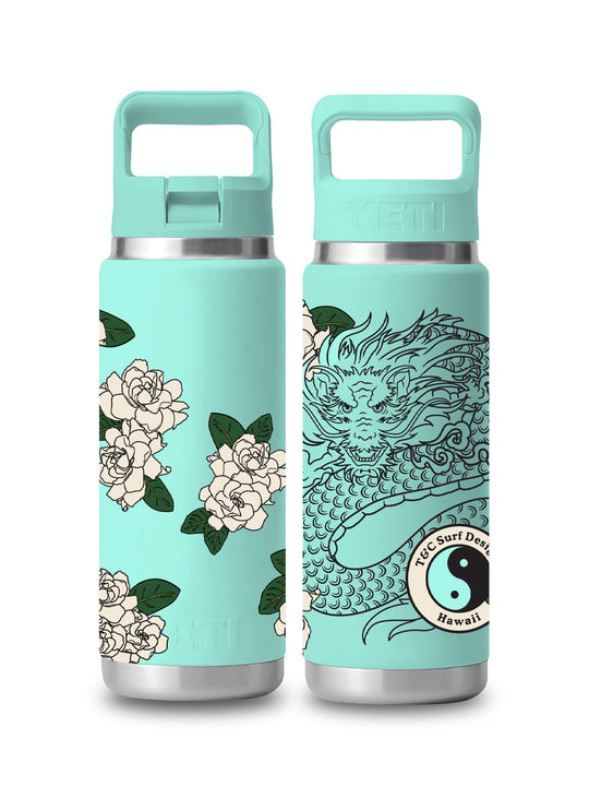 T&C Surf Designs T&C Surf 26 oz Dragon Bouquet Rambler Yeti Bottle with Straw Cap, Seafoam