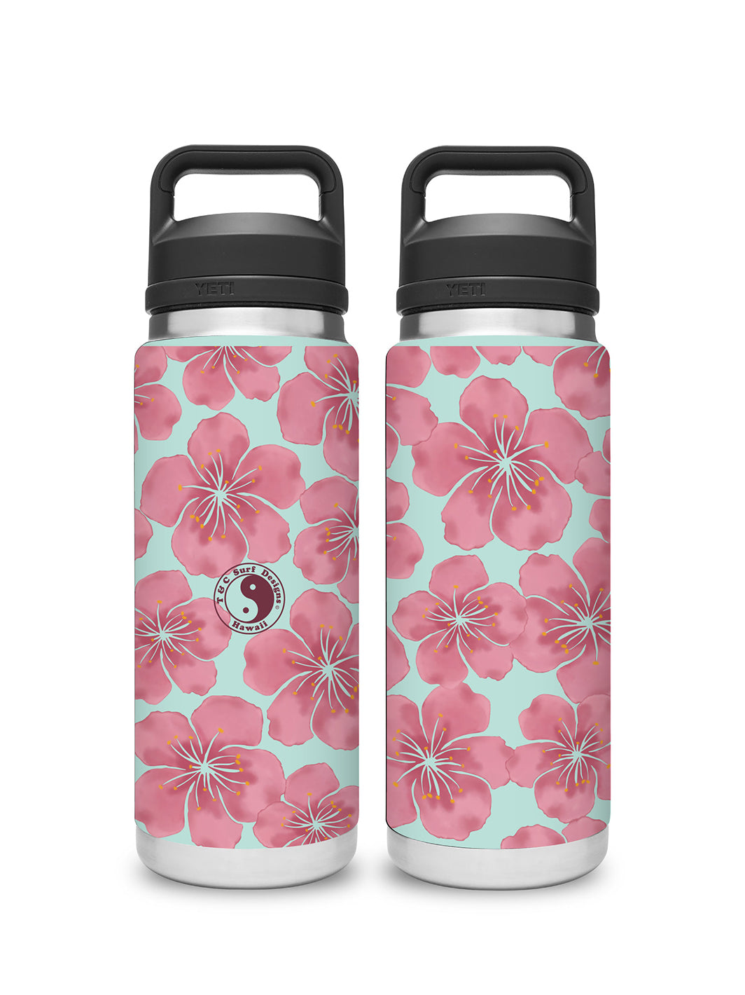 T&C Surf Designs T&C Surf 26 oz Watercolor Blossom Rambler Yeti Bottle with Chug Cap, Seafoam