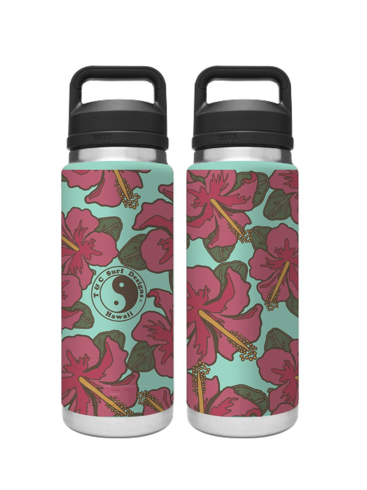 T&C Surf Designs T&C Surf 26 oz Dark Floral Rambler Yeti Bottle with Chug Cap, Seafoam