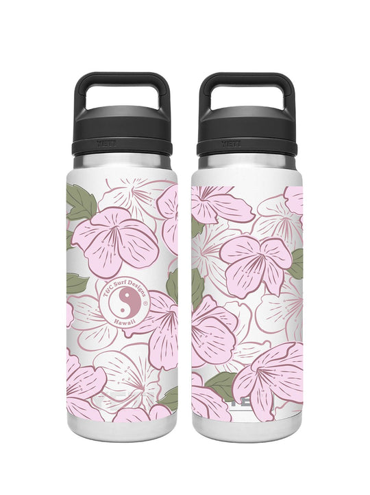 T&C Surf Designs T&C Surf 26 oz Cherreh Blossom Rambler Yeti Bottle with Chug Cap, White