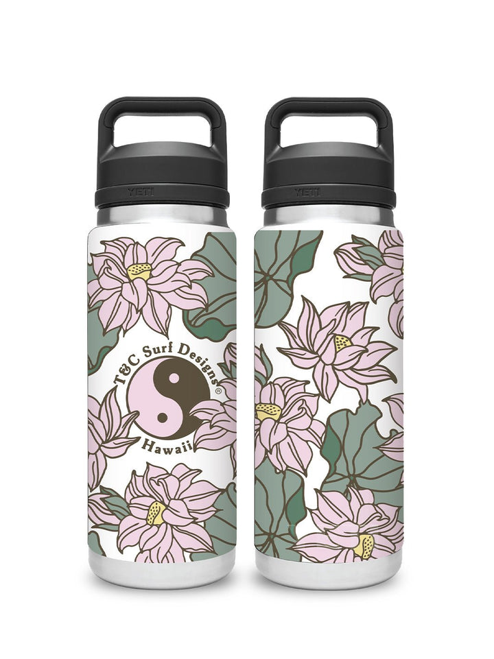 T&C Surf Designs T&C Surf 26 oz Lotus Dragon Rambler Yeti Bottle with Chug Cap, White