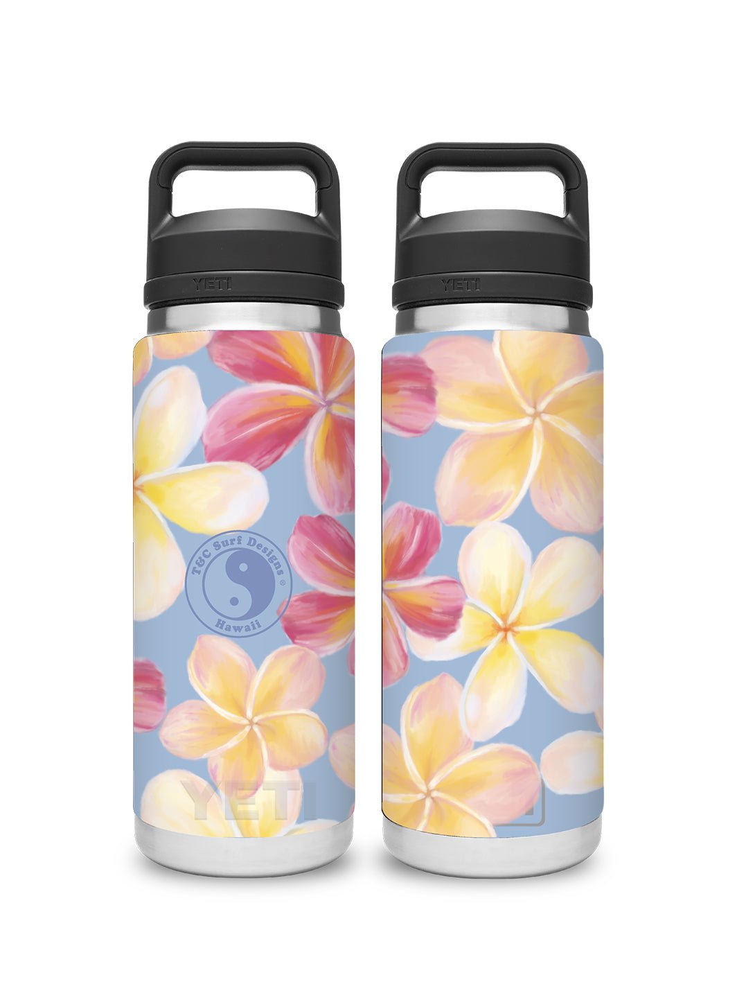 T&C Surf Designs T&C Surf 26 oz Plumeria Paint Rambler Yeti Bottle with Chug Cap, Big Sky Blue