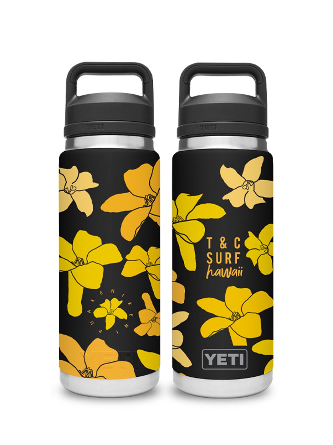 T&C Surf Designs T&C Surf 26 oz Puakenikeni Rambler Yeti Bottle with Chug Cap, Black