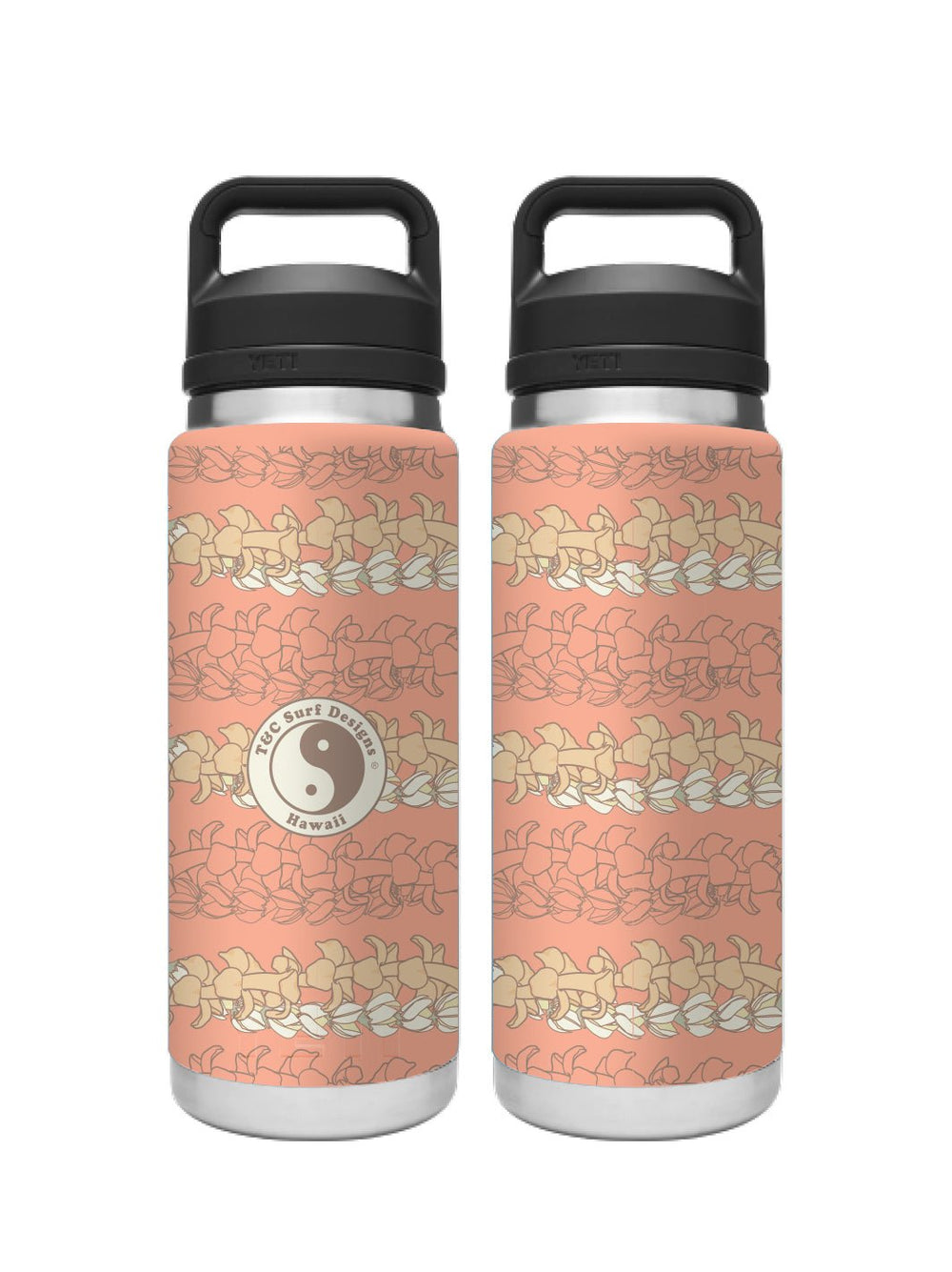 T&C Surf Designs T&C Surf 26 oz Lei Twist Rambler Yeti Bottle with Chug Cap, Peach