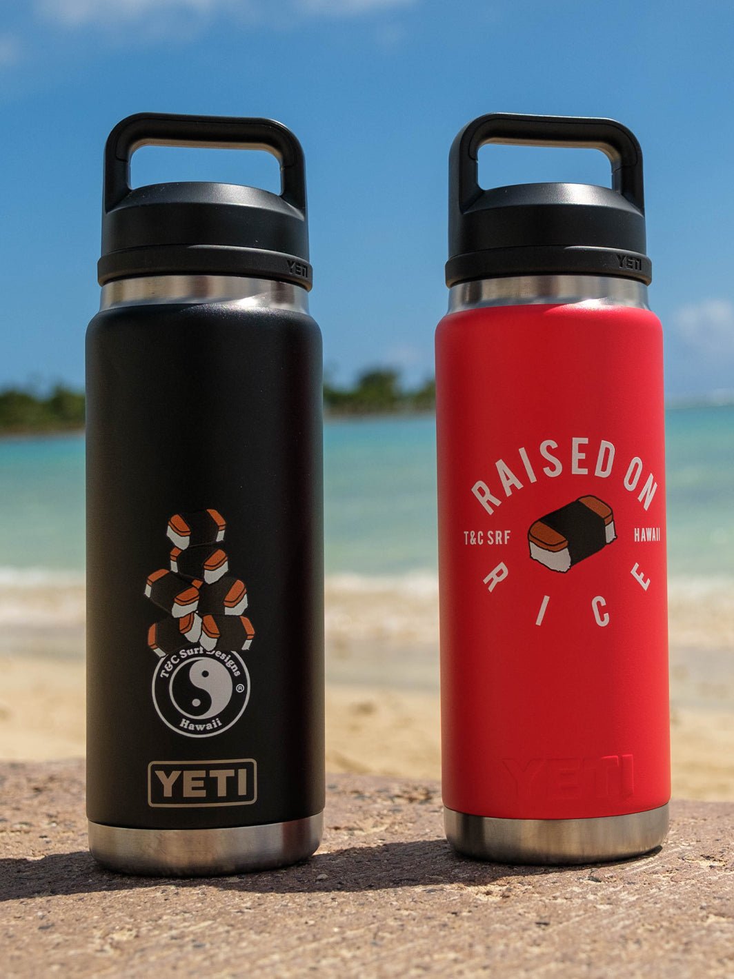 T&C Surf Designs T&C Surf 26 oz Raised On Musubi Wrap Rambler Yeti Bottle with Chug Cap, 