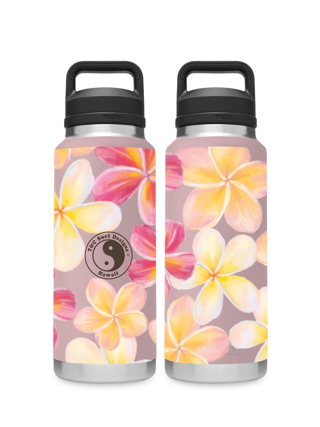 T&C Surf Designs T&C Surf 26 oz Plumeria Paint Rambler Yeti Bottle with Chug Cap, Sandstone Pink