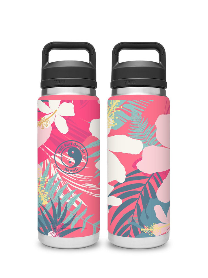 T&C Surf Designs T&C Surf 26 oz Hibiscus Rambler Yeti Bottle with Chug Cap, Tropical Pink