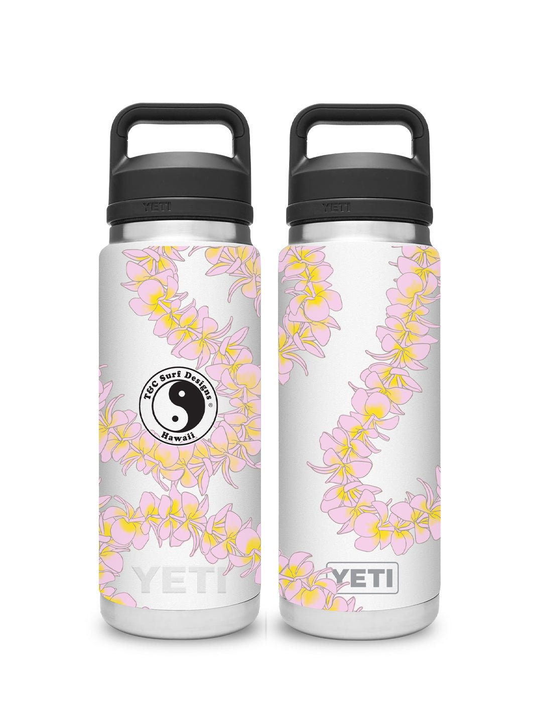 T&C Surf Designs T&C Surf 26 oz Plumeria Lei Rambler Yeti Bottle with Chug Cap, White