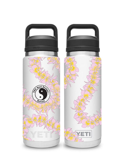 T&C Surf Designs T&C Surf 26 oz Plumeria Lei Rambler Yeti Bottle with Chug Cap, White