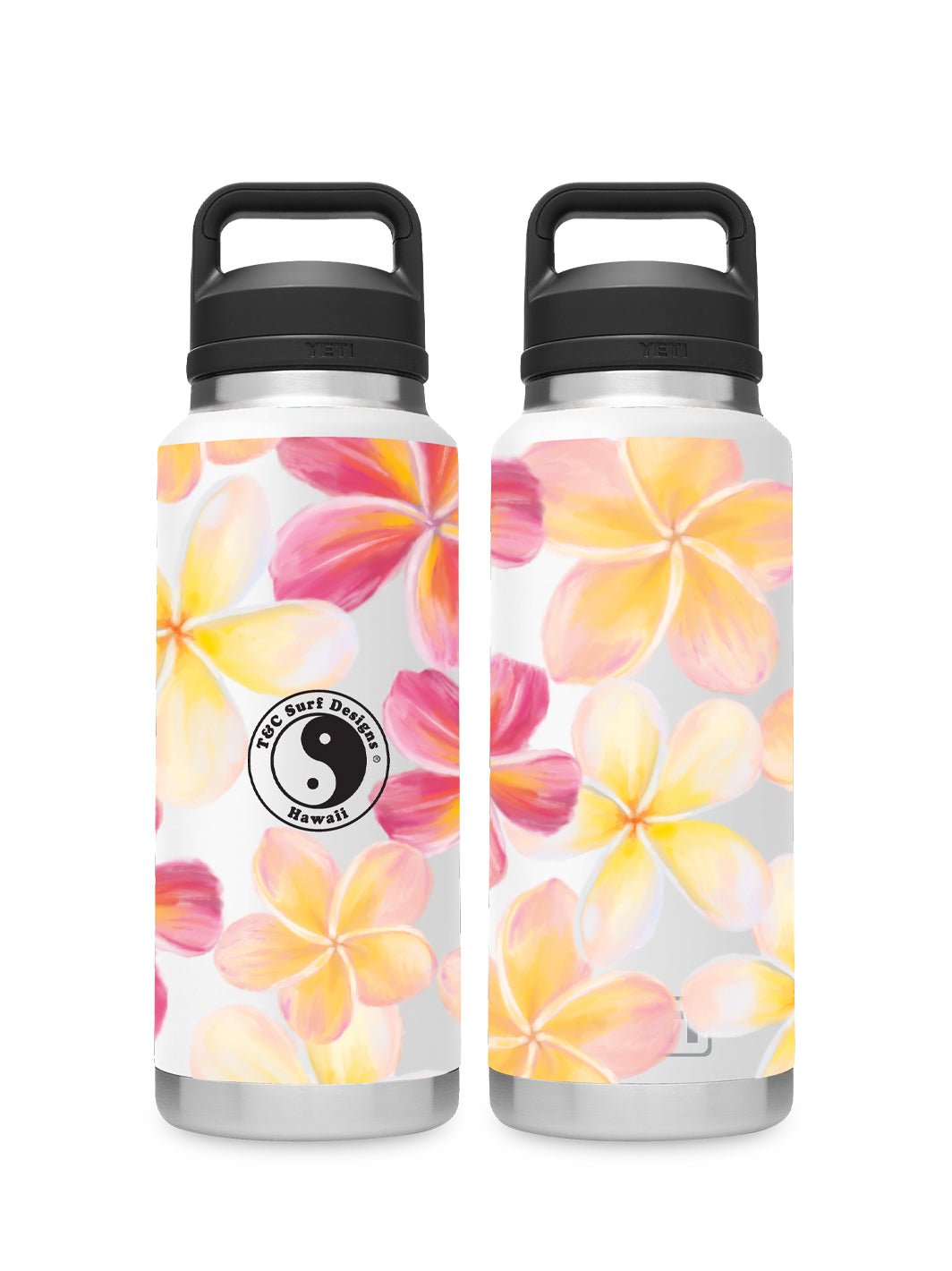 T&C Surf Designs T&C Surf 26 oz Plumeria Paint Rambler Yeti Bottle with Chug Cap, White