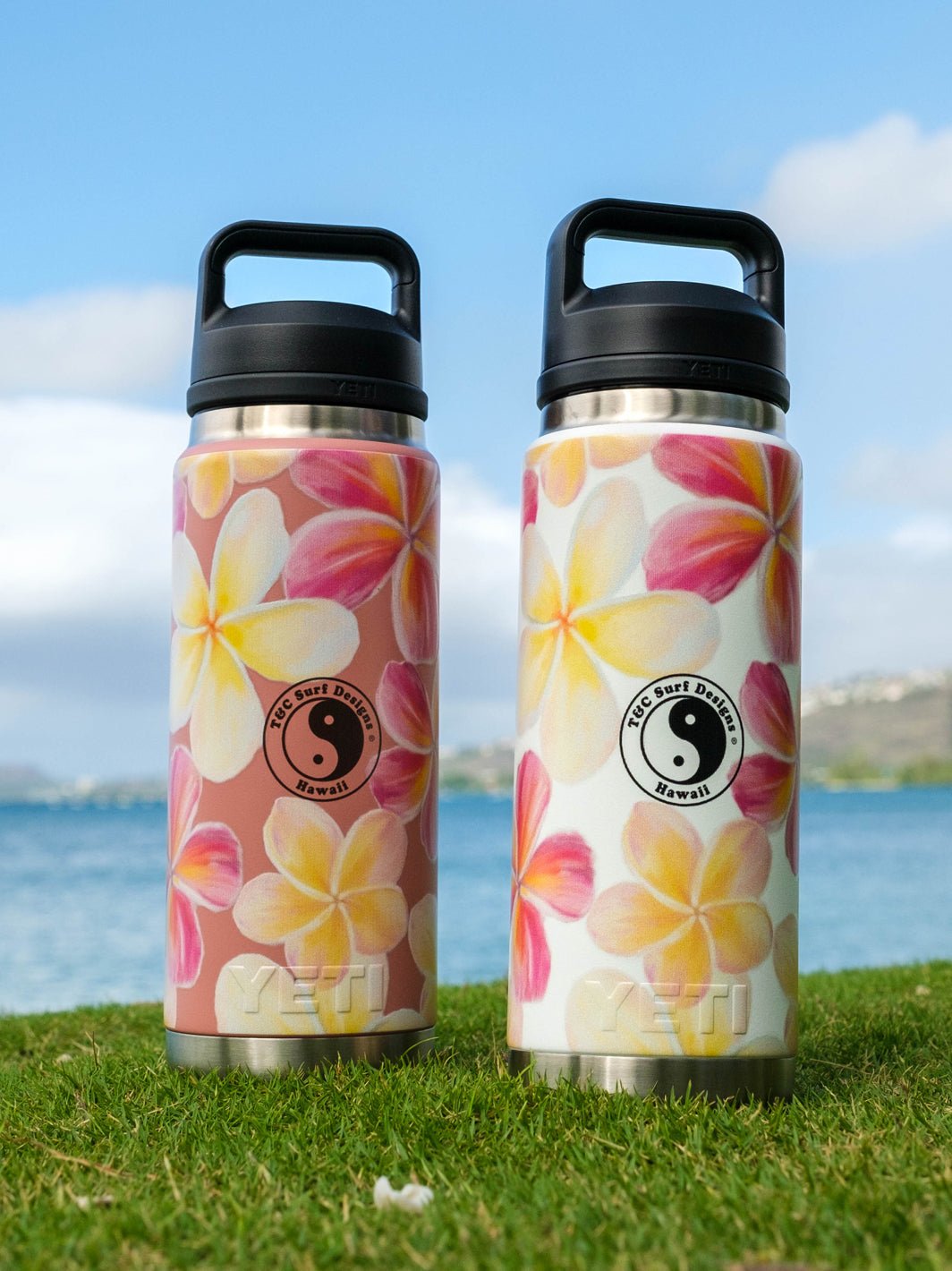 T&C Surf Designs T&C Surf 26 oz Plumeria Paint Rambler Yeti Bottle with Chug Cap, 