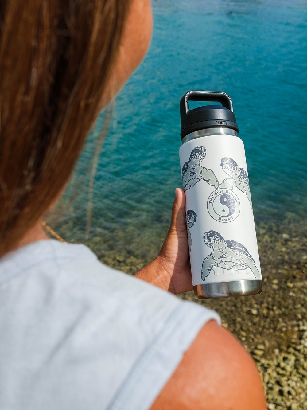 T&C Surf Designs T&C Surf 26 oz Honu Palm Rambler Yeti Bottle with Chug Cap,