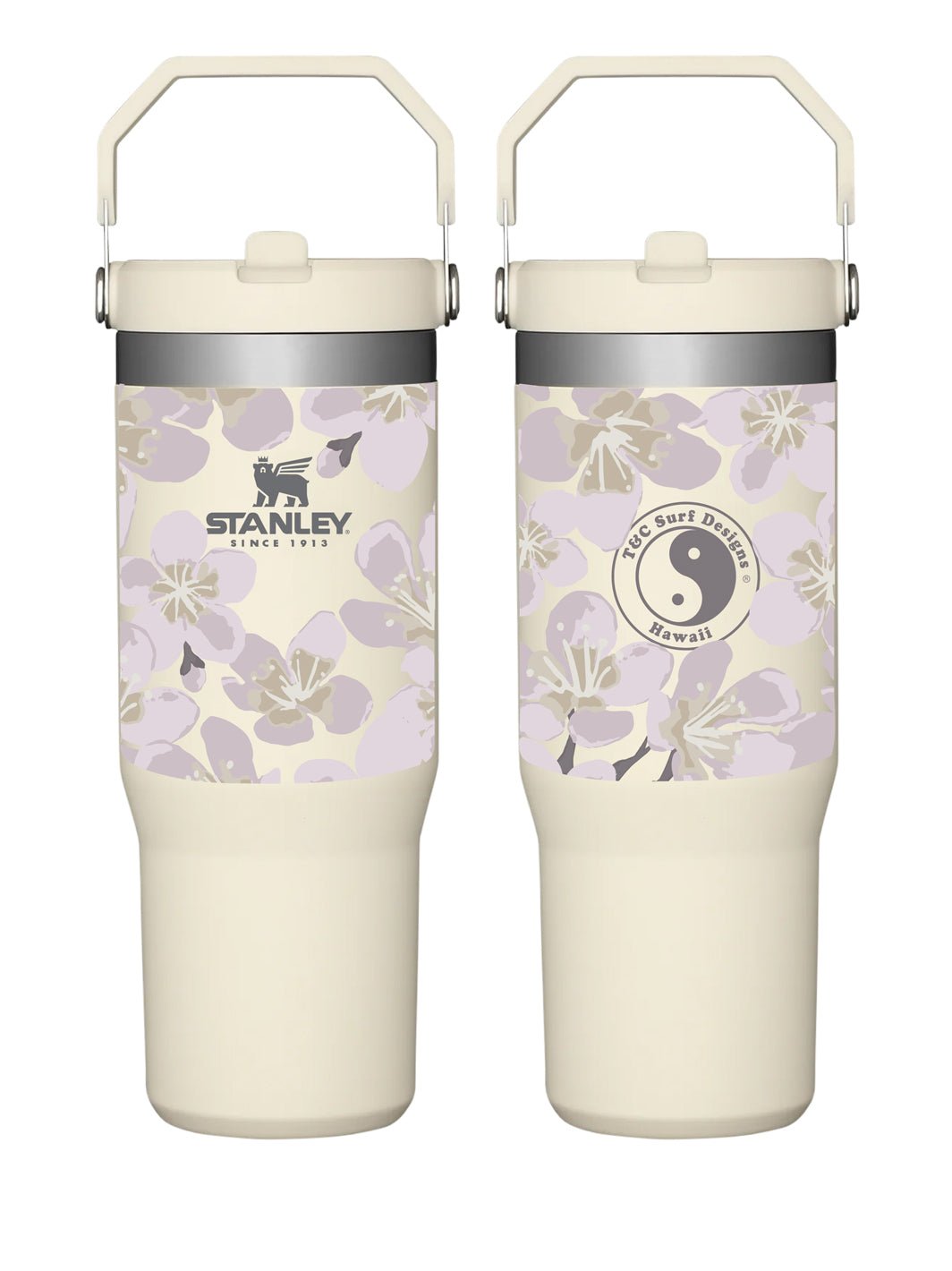 T&C Surf Designs T&C Surf 30 oz Aloha Painted Sakura Stanley The IcefIow™ Flip Straw Tumbler, Cream