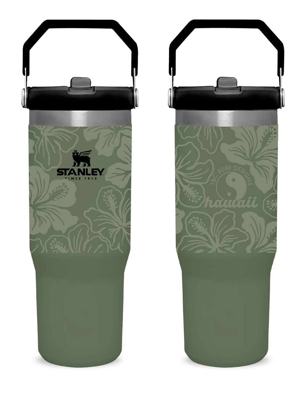 T&C Surf Designs T&C Surf 30 oz Vintage Floral Band Stanley The IcefIow™ Flip Straw Tumbler, Dark Pine