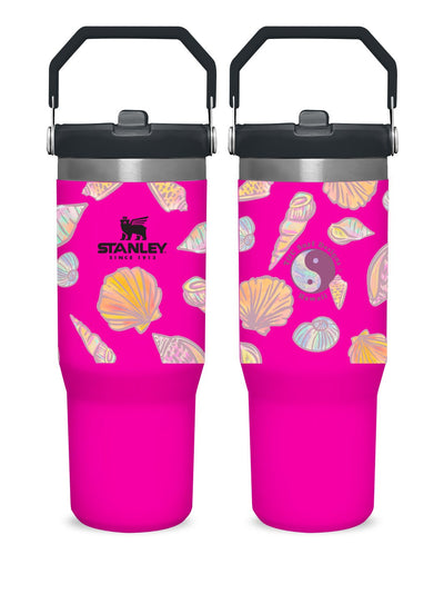 T&C Surf Designs T&C Surf 30 oz Watercolor Shell Stanley The IcefIow™ Flip Straw Tumbler, Electric Pink