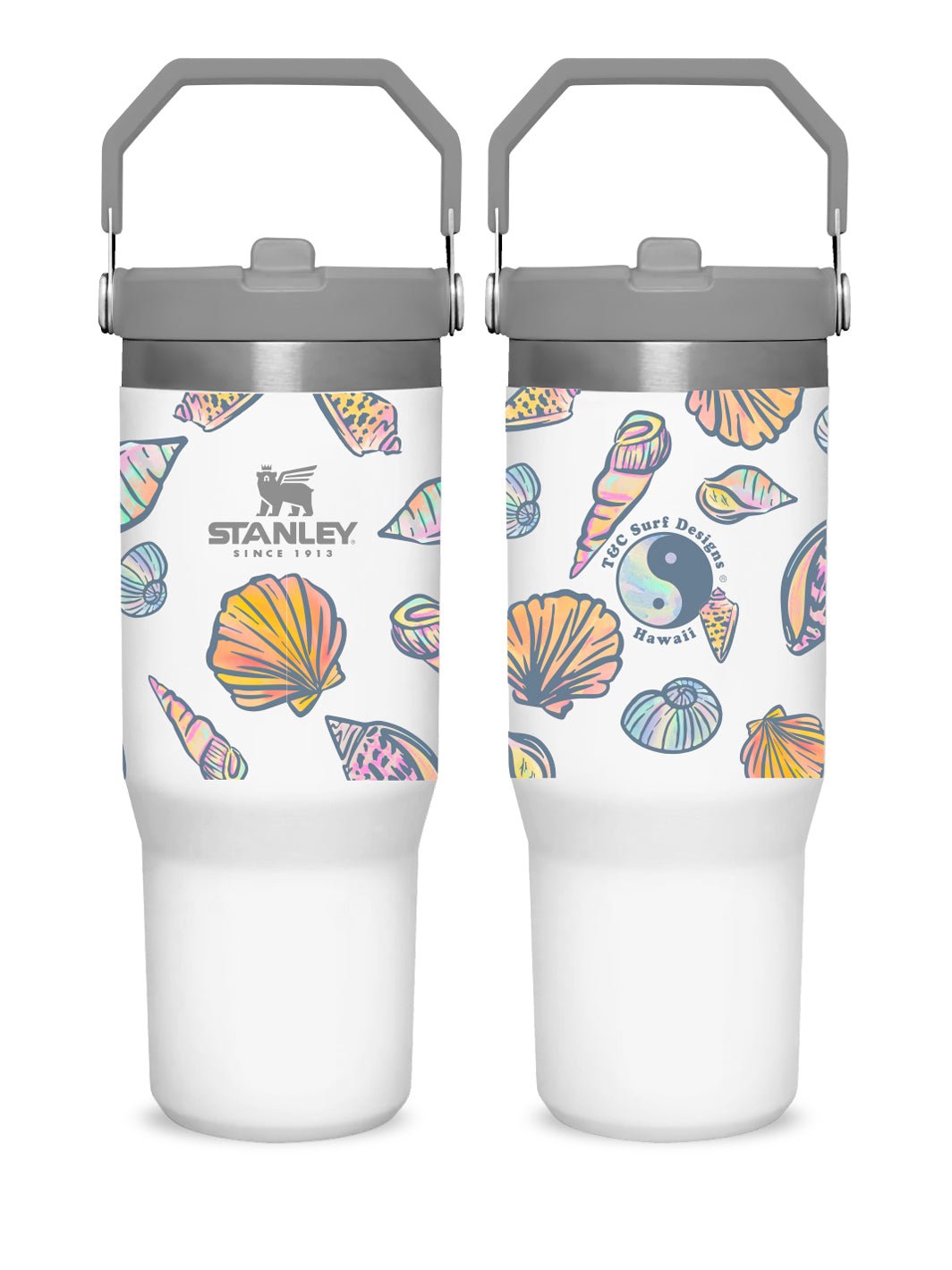 T&C Surf Designs T&C Surf 30 oz Watercolor Shell Stanley The IcefIow™ Flip Straw Tumbler, Polar