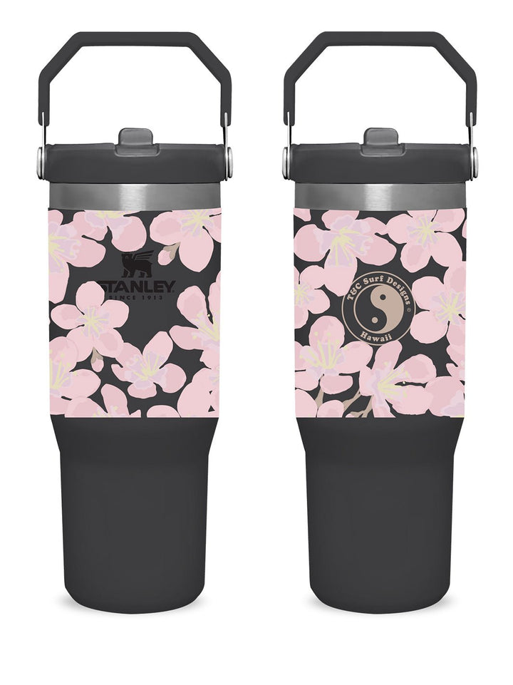 T&C Surf Designs T&C Surf 30 oz Aloha Painted Sakura Stanley The IcefIow™ Flip Straw Tumbler, Black