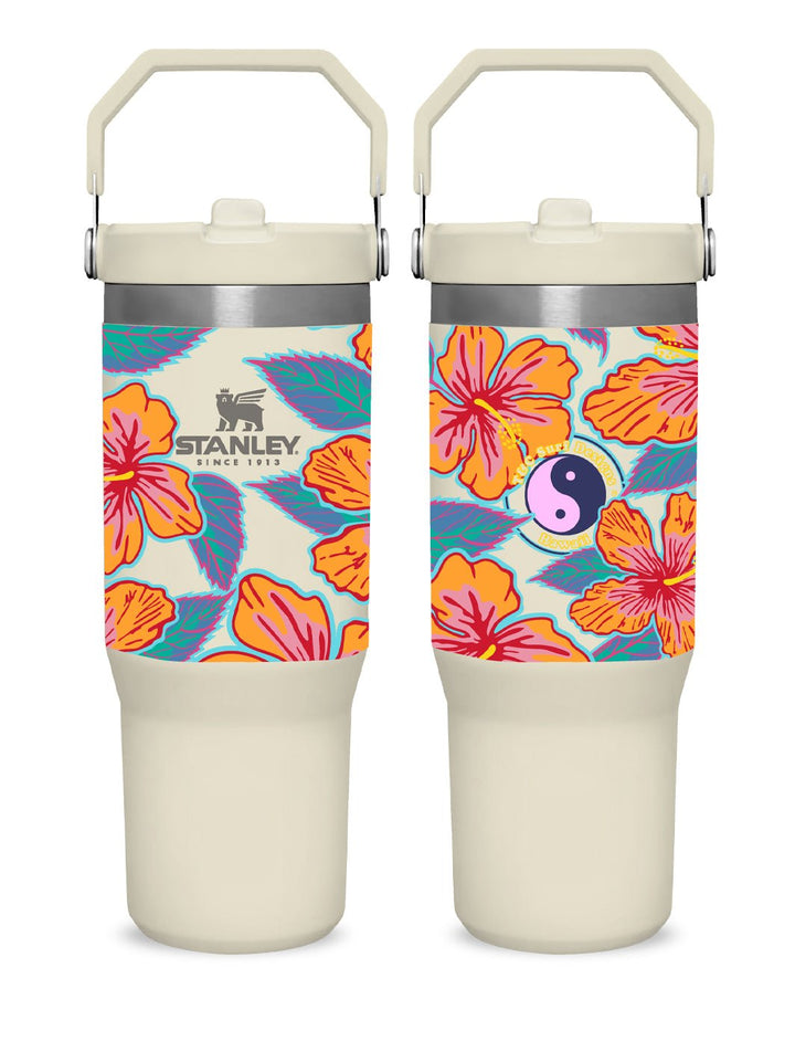 T&C Surf Designs T&C Surf 30 oz Trippy Hibiscus Stanley The IcefIow™ Flip Straw Tumbler, Cream