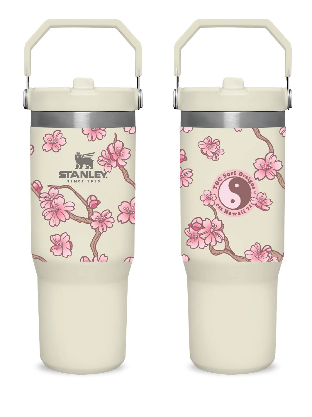 T&C Surf Designs T&C Surf 30 oz Cherry Ikebana Stanley The IcefIow™ Flip Straw Tumbler, Cream